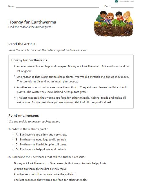 Hooray for Earthworms worksheet preview