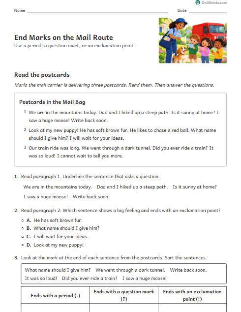End Marks on the Mail Route worksheet preview