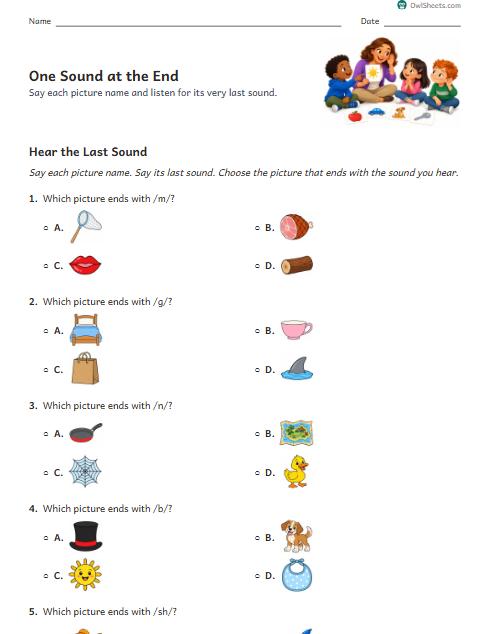 One Sound at the End worksheet preview