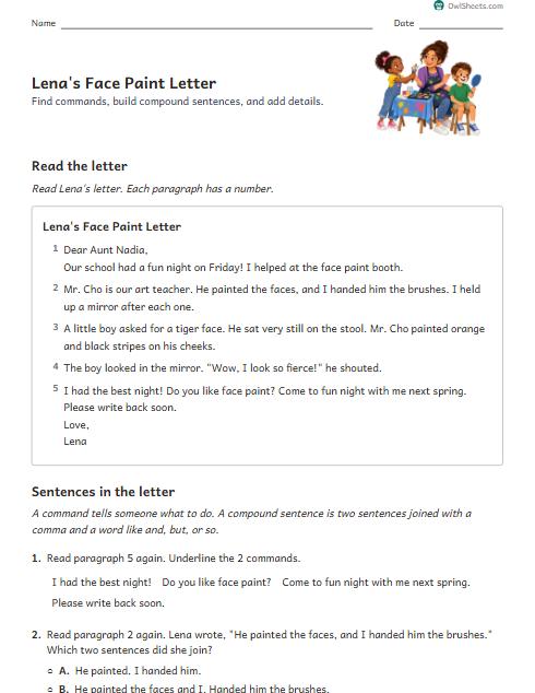 Lena's Face Paint Letter worksheet preview