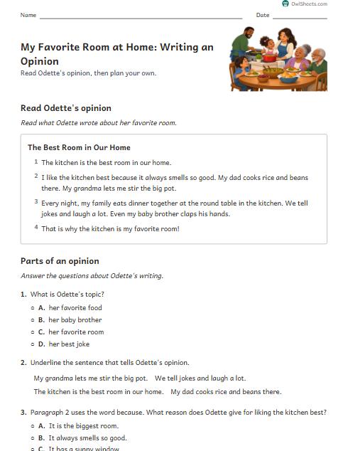My Favorite Room at Home: Writing an Opinion worksheet preview
