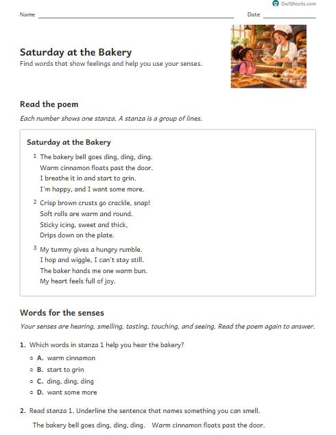 Saturday at the Bakery worksheet preview