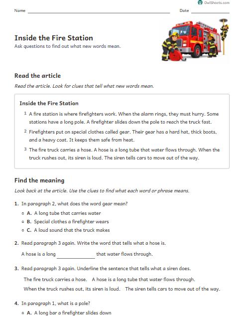 Inside the Fire Station worksheet preview