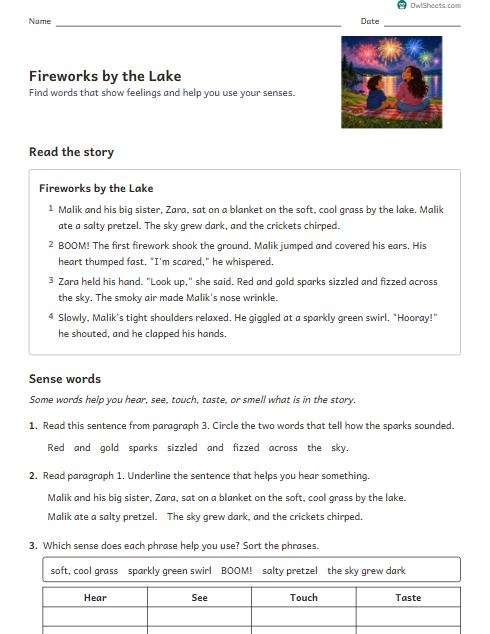 Fireworks by the Lake worksheet preview