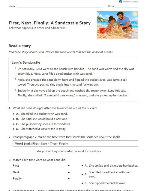 First, Next, Finally: A Sandcastle Story worksheet preview