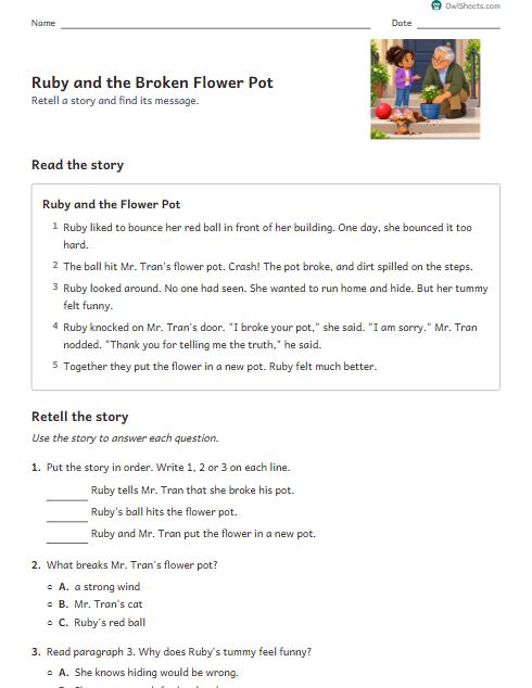 Ruby and the Broken Flower Pot worksheet preview