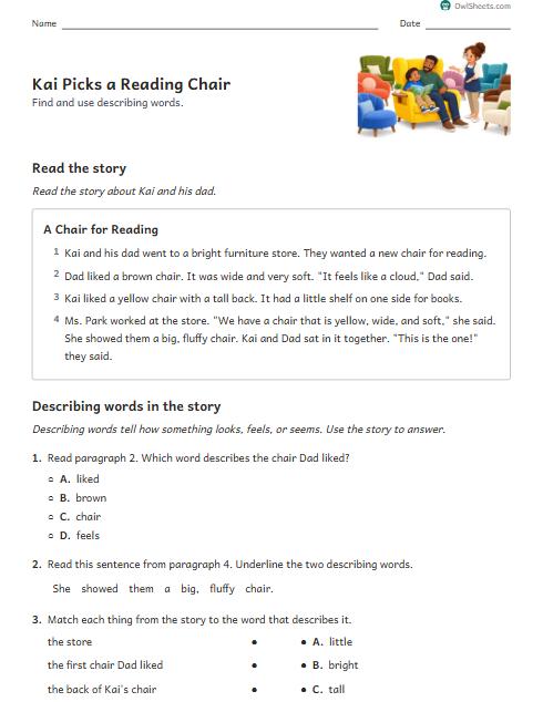 Kai Picks a Reading Chair worksheet preview