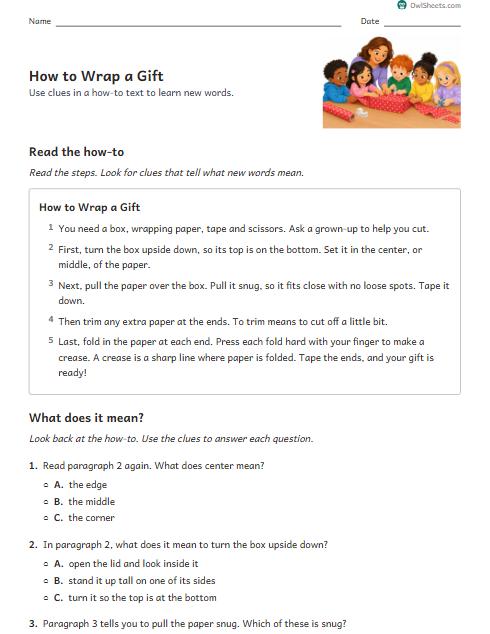 How to Wrap a Gift worksheet preview