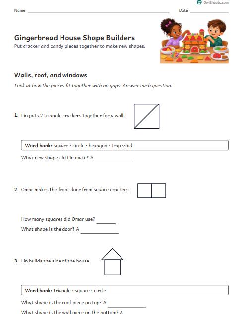 Gingerbread House Shape Builders worksheet preview