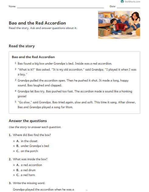 Bao and the Red Accordion worksheet preview