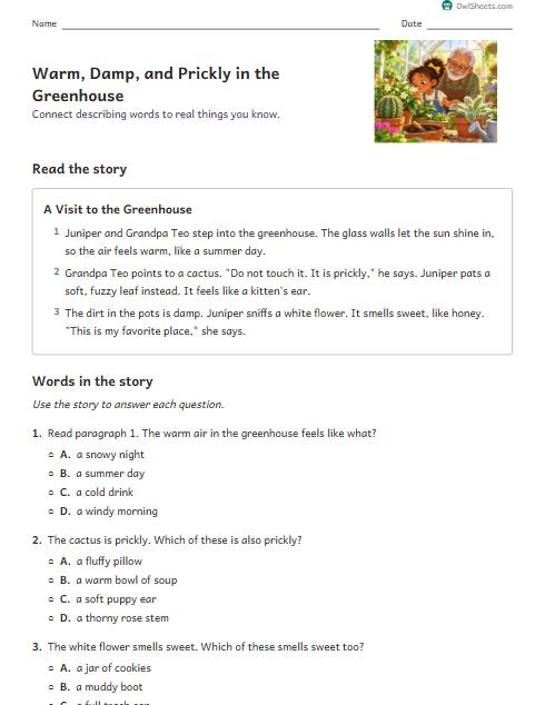 Warm, Damp, and Prickly in the Greenhouse worksheet preview