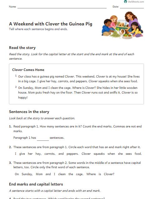 A Weekend with Clover the Guinea Pig worksheet preview