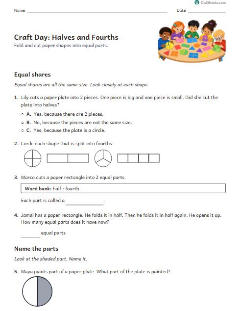 Craft Day: Halves and Fourths worksheet preview
