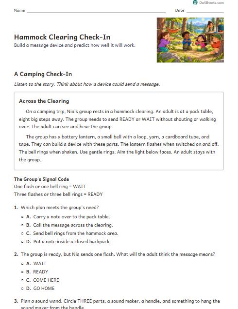Hammock Clearing Check-In worksheet preview