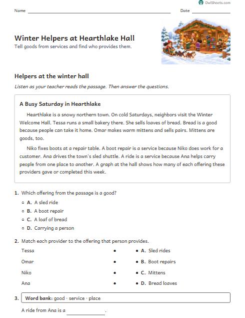 Winter Helpers at Hearthlake Hall worksheet preview