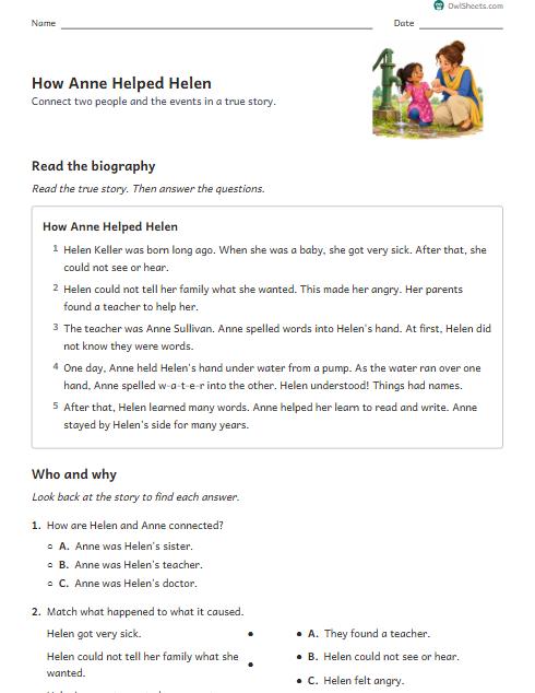 How Anne Helped Helen worksheet preview