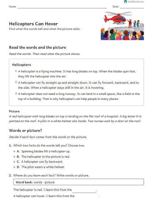 Helicopters Can Hover worksheet preview