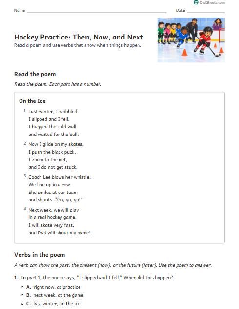 Hockey Practice: Then, Now, and Next worksheet preview