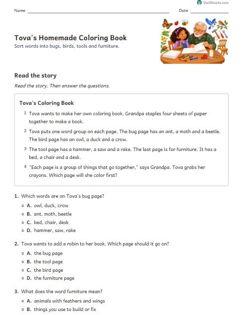 Tova's Homemade Coloring Book worksheet preview