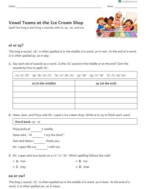 Vowel Teams at the Ice Cream Shop worksheet preview