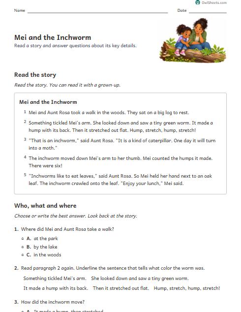 Mei and the Inchworm worksheet preview