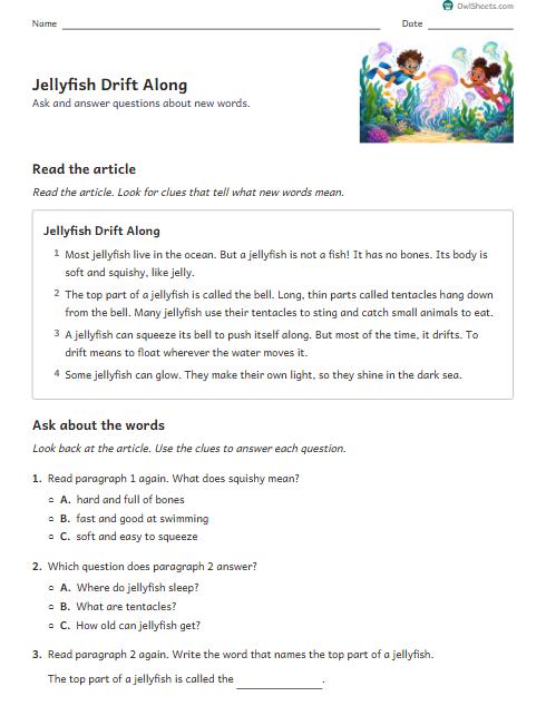 Jellyfish Drift Along worksheet preview
