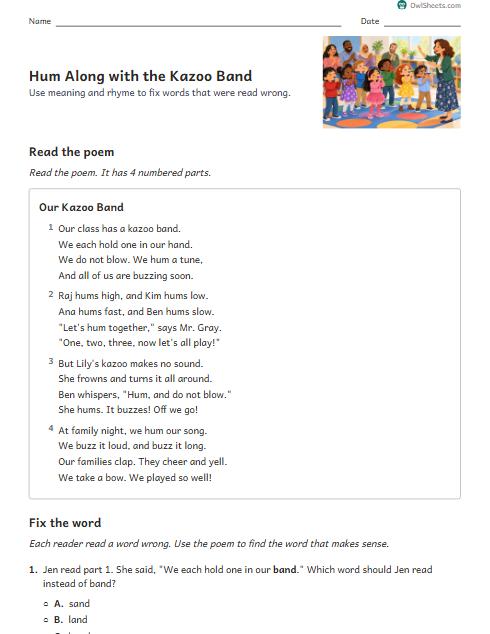 Hum Along with the Kazoo Band worksheet preview