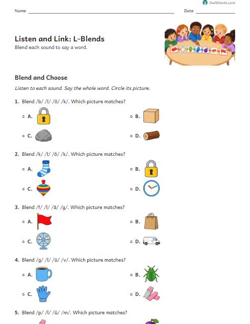 Listen and Link: L-Blends worksheet preview