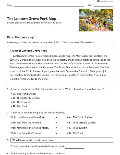 The Lantern Grove Park Map worksheet preview