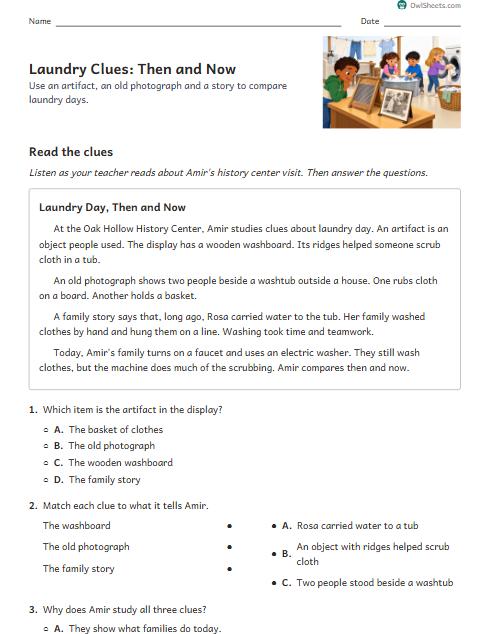 Laundry Clues: Then and Now worksheet preview