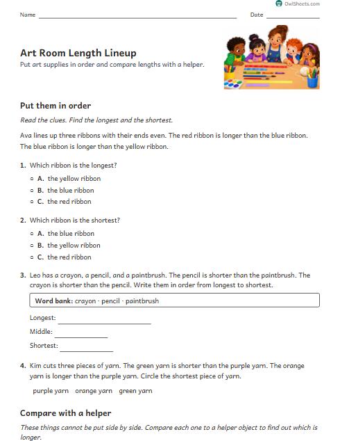 Art Room Length Lineup worksheet preview