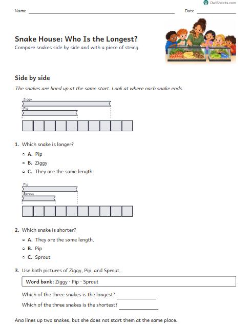 Snake House: Who Is the Longest? worksheet preview