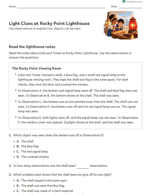 Light Clues at Rocky Point Lighthouse worksheet preview