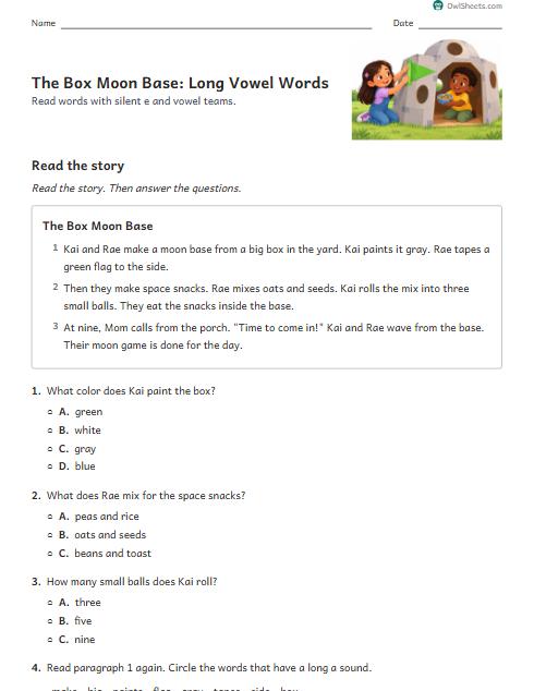 The Box Moon Base: Long Vowel Words worksheet preview