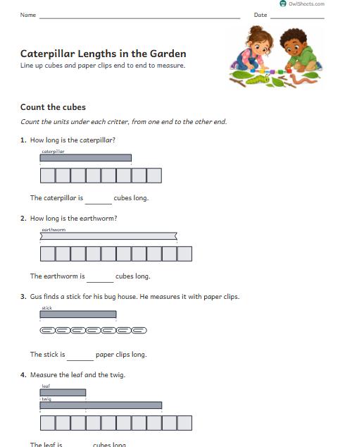 Caterpillar Lengths in the Garden worksheet preview