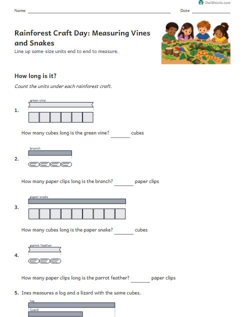 Rainforest Craft Day: Measuring Vines and Snakes worksheet preview