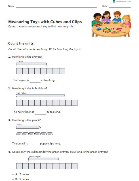 Measuring Toys with Cubes and Clips worksheet preview