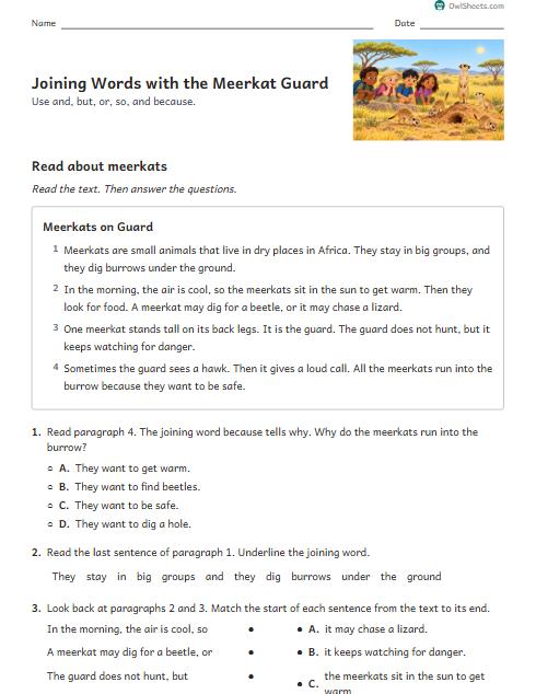 Joining Words with the Meerkat Guard worksheet preview