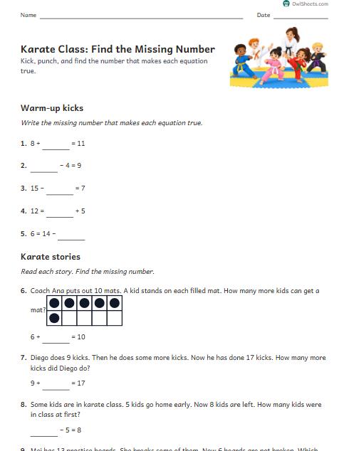 Karate Class: Find the Missing Number worksheet preview