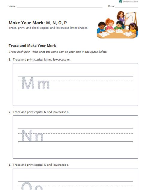 Make Your Mark: M, N, O, P worksheet preview