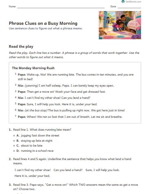 Phrase Clues on a Busy Morning worksheet preview
