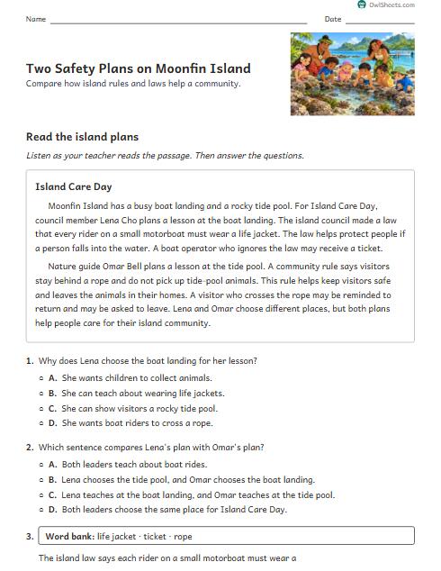 Two Safety Plans on Moonfin Island worksheet preview