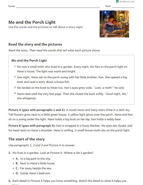 Mo and the Porch Light worksheet preview