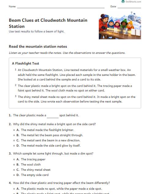 Beam Clues at Cloudwatch Mountain Station worksheet preview