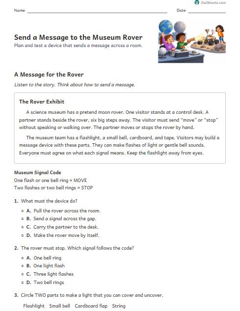 Send a Message to the Museum Rover worksheet preview