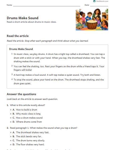 Drums Make Sound worksheet preview