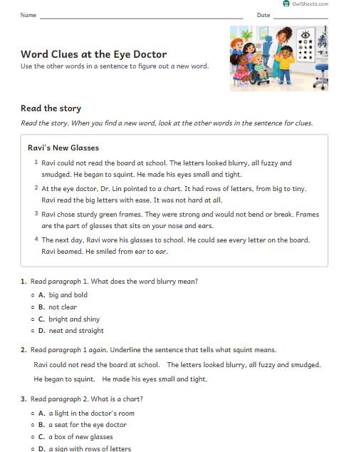 Word Clues at the Eye Doctor worksheet preview