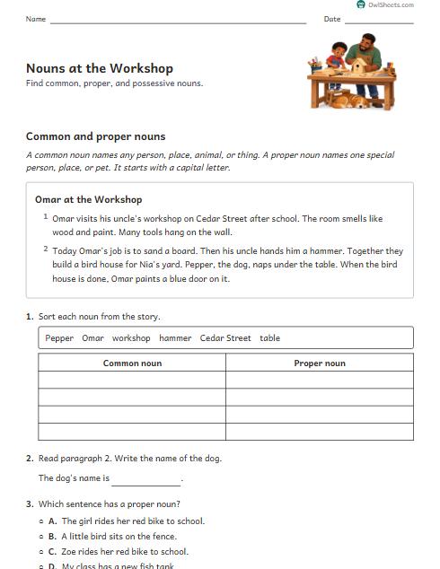 Nouns at the Workshop worksheet preview