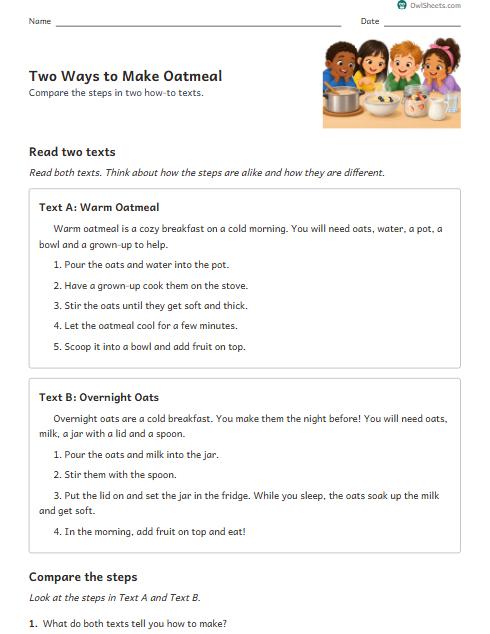 Two Ways to Make Oatmeal worksheet preview