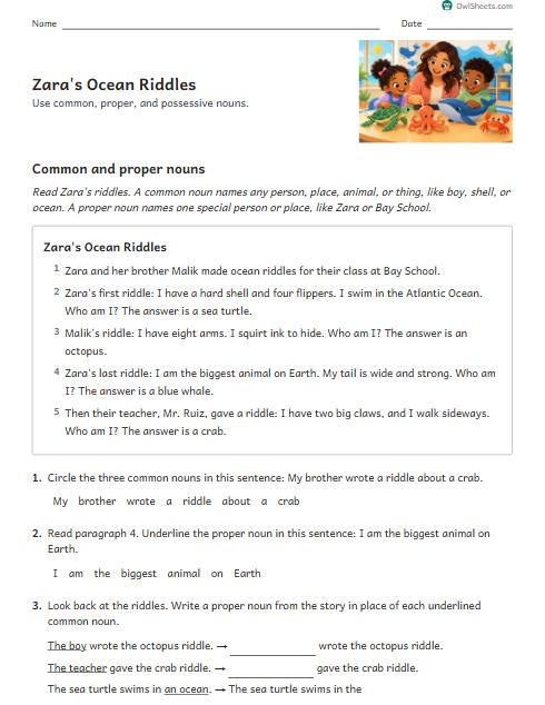Zara's Ocean Riddles worksheet preview